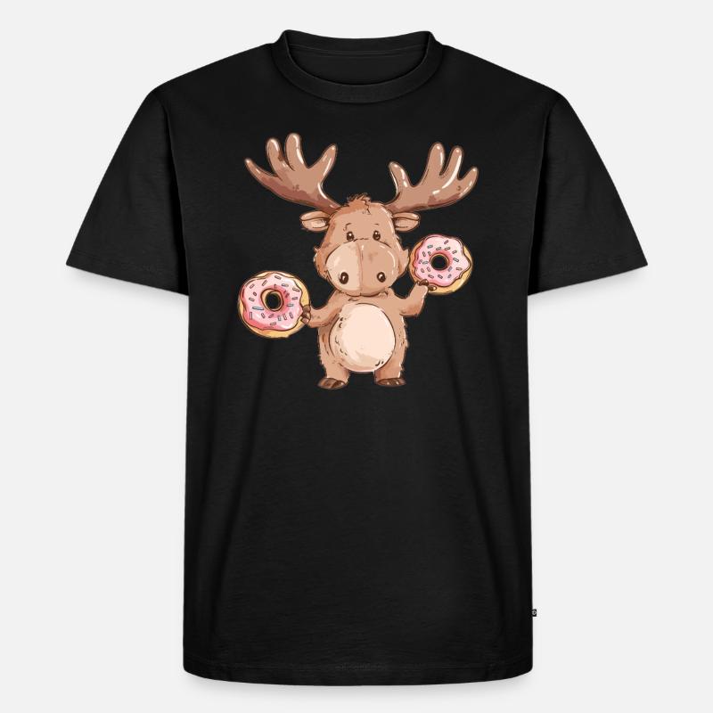 Elch mit Donuts - Männer Premium Bio T-Shirt - Schwarz