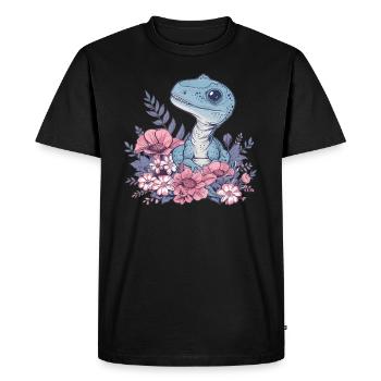 Velociraptor Dino in Blumenfeld - Men's Premium Organic T-Shirt - black - Front - Nico (187cm)