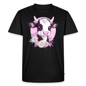 Illustration de vache fleurie - T-shirt Premium bio Homme - noir - Devant - Nico (187cm)