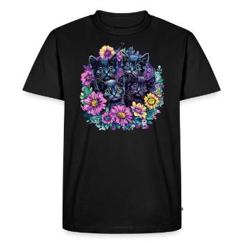 Black kittens with flowers - Men's Premium Organic T-Shirt - black - Front - Nico (187cm)