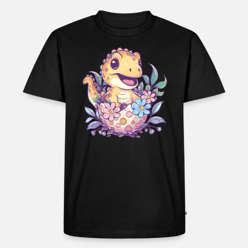 Baby-Dino mit Blumen-Ei - Männer Premium Bio T-Shirt - Schwarz