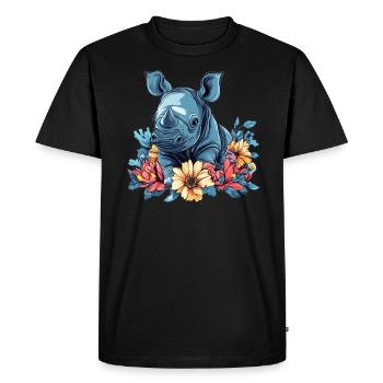 Bébé rhinocéros avec des fleurs - T-shirt Premium bio Homme - noir - Devant - Nico (187cm)