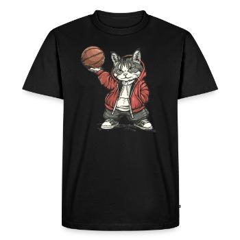 Chat de basket-ball à capuche - T-shirt Premium bio Homme - noir - Devant - Nico (187cm)