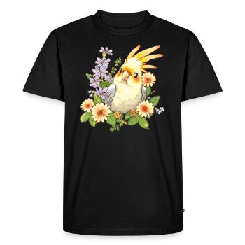 Cockatoo with flower wreath - Men's Premium Organic T-Shirt - black - Front - Nico (187cm)