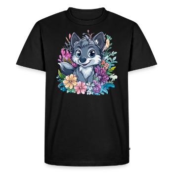 Fleur Loup Style Dessin Animé - T-shirt Premium bio Homme - noir - Devant - Nico (187cm)