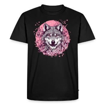 Wolf with cherry blossoms - Men's Premium Organic T-Shirt - black - Front - Nico (187cm)