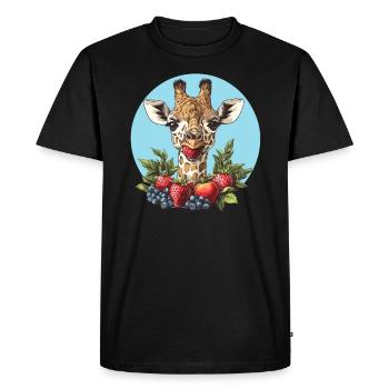 Giraffe loves fruits - Men's Premium Organic T-Shirt - black - Front - Nico (187cm)