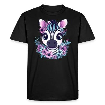 Zebra face with flowers - Men's Premium Organic T-Shirt - black - Front - Nico (187cm)