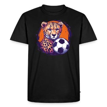 Guépard avec ballon de football - T-shirt Premium bio Homme - noir - Devant - Nico (187cm)