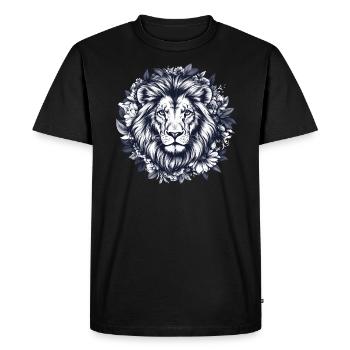 Lion majestueux en fleurs - T-shirt Premium bio Homme - noir - Devant - Nico (187cm)