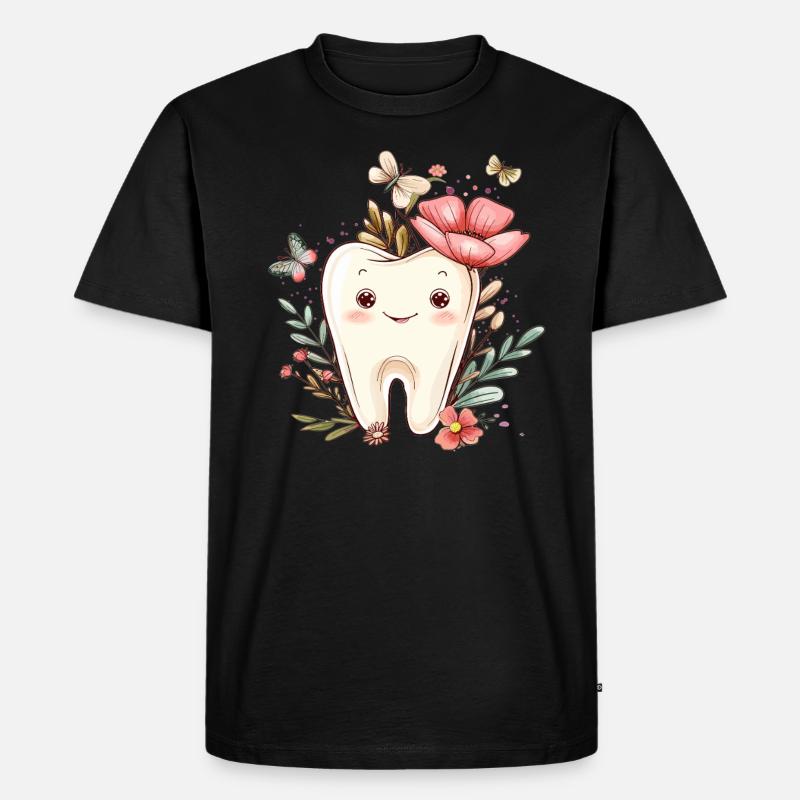 Blütenzahn mit Schmetterlingen - Männer Premium Bio T-Shirt - Schwarz