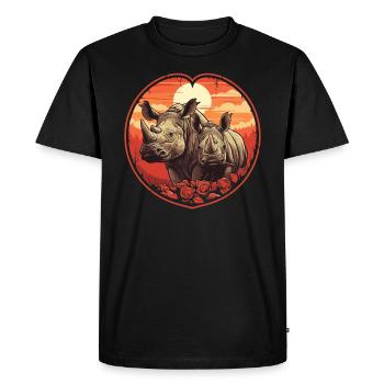 Rhino Love au coucher du soleil - T-shirt Premium bio Homme - noir - Devant - Nico (187cm)