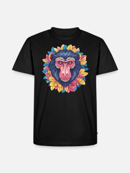 Mandrill with flower wreath - Men's Premium Organic T-Shirt - black