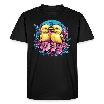 Deux poussins en fleurs - T-shirt Premium bio Homme - noir - Devant - Nico (187cm)