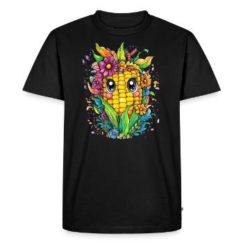 Cheerful corn with flowers - Men's Premium Organic T-Shirt - black - Front - Nico (187cm)