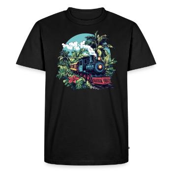 Steam locomotive through palm trees - Men's Premium Organic T-Shirt - black - Front - Nico (187cm)