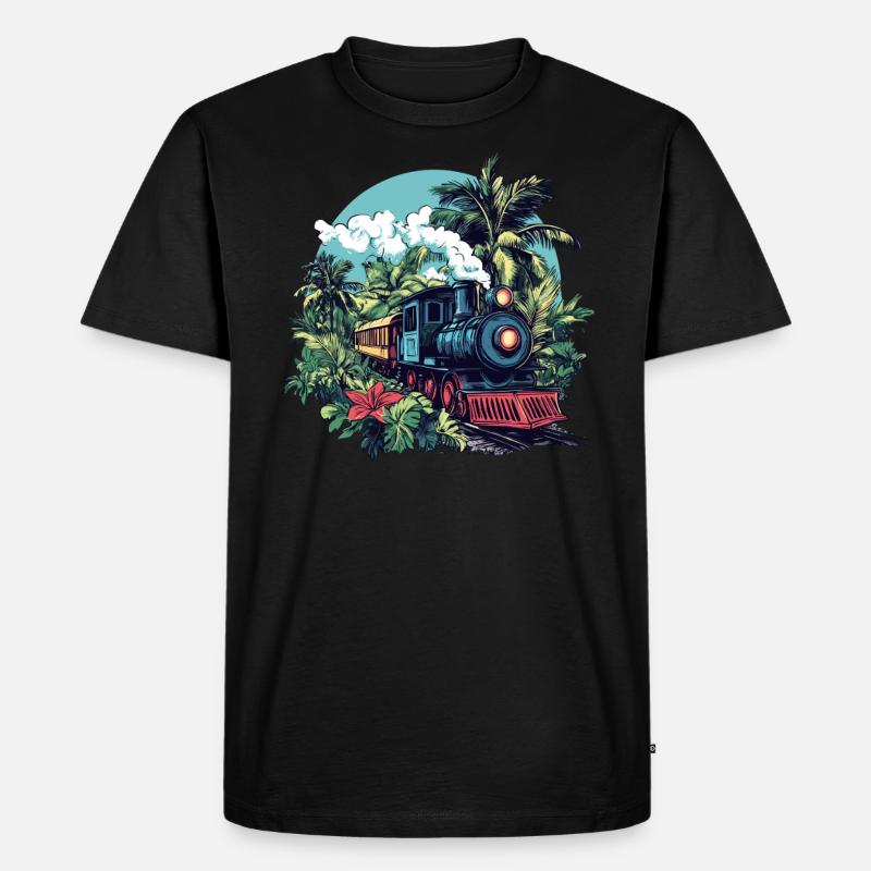 Dampflok durch Palmen - Männer Premium Bio T-Shirt - Schwarz