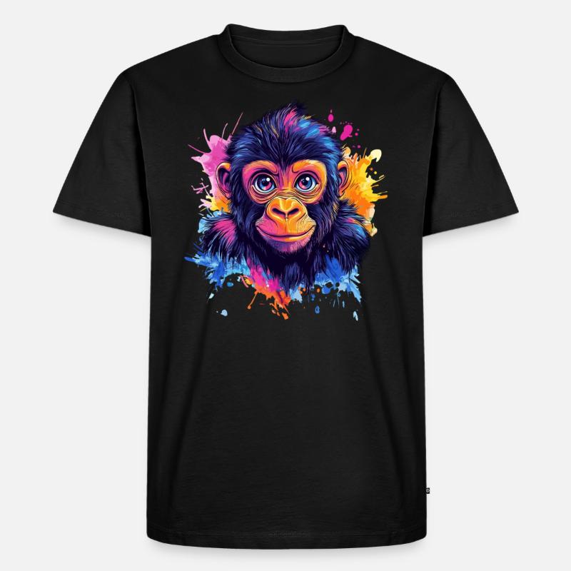 Bunter Affenkopf Splash - Männer Premium Bio T-Shirt - Schwarz