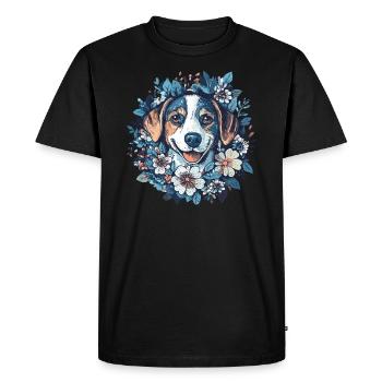 Chien de fleur avec sourire - T-shirt Premium bio Homme - noir - Devant - Nico (187cm)