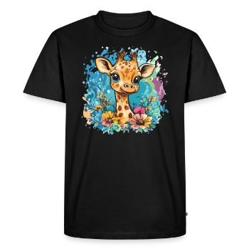Cheerful giraffe with flowers - Men's Premium Organic T-Shirt - black - Front - Nico (187cm)