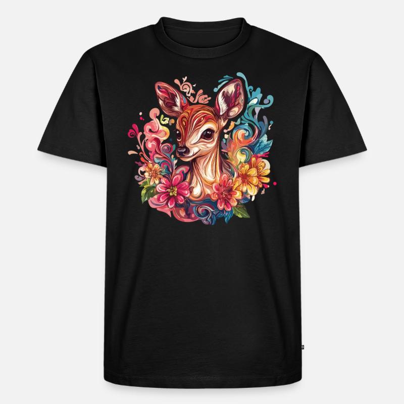 Farbenfrohes Rehkitz - Männer Premium Bio T-Shirt - Schwarz
