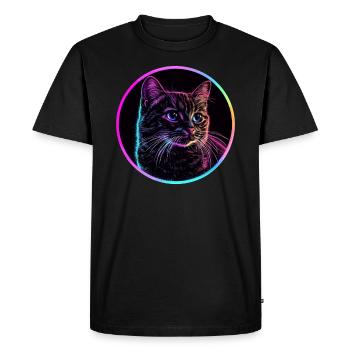 Neon cat in a circle - Men's Premium Organic T-Shirt - black - Front - Nico (187cm)