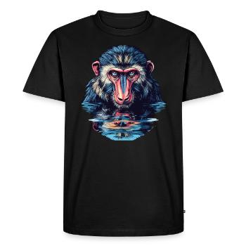 Mandrill dans la vue sur l’eau - T-shirt Premium bio Homme - noir - Devant - Nico (187cm)