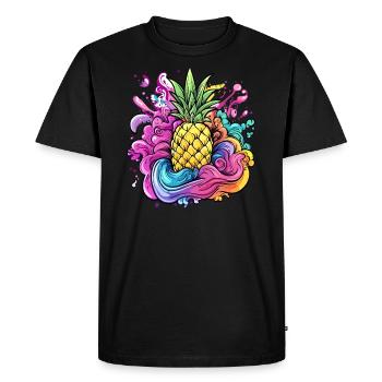 Pineapple Color Explosion - Men's Premium Organic T-Shirt - black - Front - Nico (187cm)