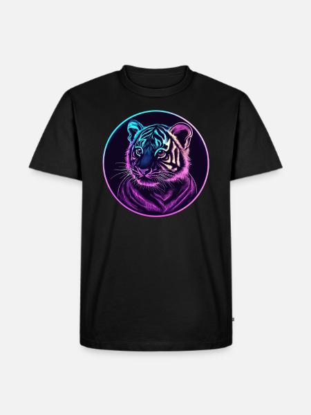 Neon Tigerblick - Männer Premium Bio T-Shirt - Schwarz