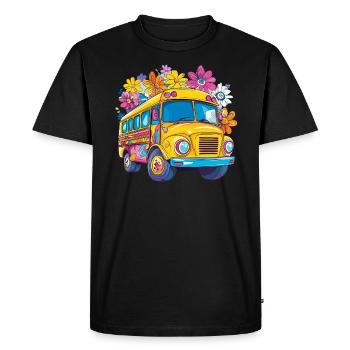 Autobus scolaire fleuri dans le style dessin animé - T-shirt Premium bio Homme - noir - Devant - Nico (187cm)