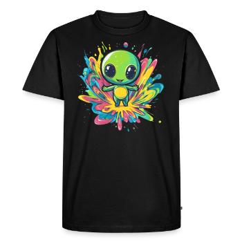 Extraterrestre coloré sur éclaboussure de peinture - T-shirt Premium bio Homme - noir - Devant - Nico (187cm)