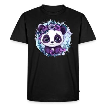 Panda with flower wreath - Men's Premium Organic T-Shirt - black - Front - Nico (187cm)