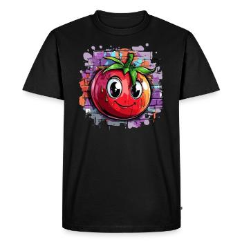 Tomato in front of graffiti wall - Men's Premium Organic T-Shirt - black - Front - Nico (187cm)