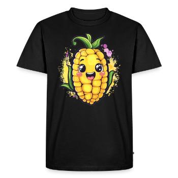 Happy corn on the cob - Men's Premium Organic T-Shirt - black - Front - Nico (187cm)