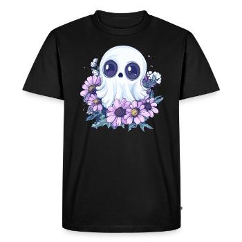 Fantôme avec des fleurs - T-shirt Premium bio Homme - noir - Devant - Nico (187cm)