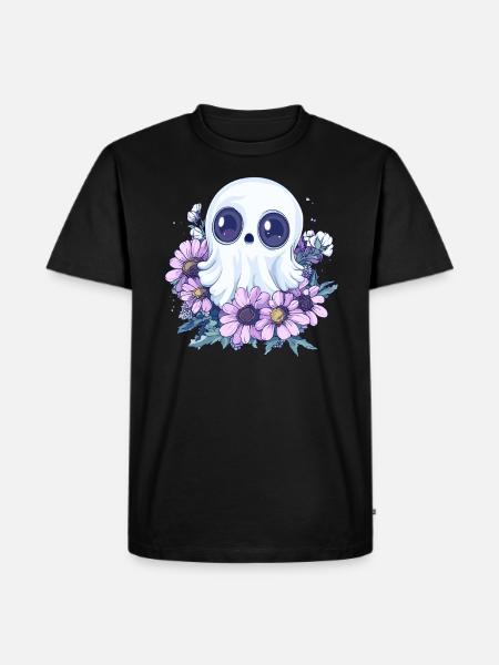 Geist mit Blumen - Männer Premium Bio T-Shirt - Schwarz