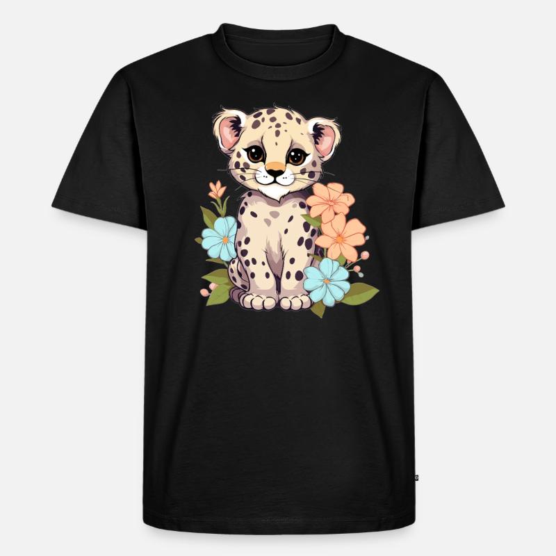 Léopard à fleurs - T-shirt Premium bio Homme - noir