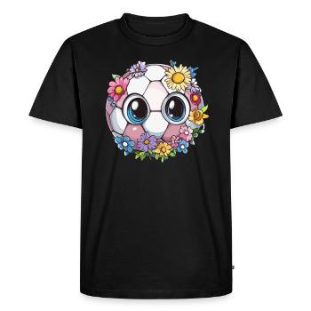 Football avec des yeux de fleur - T-shirt Premium bio Homme - noir - Devant - Nico (187cm)