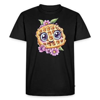 Gaufre souriante aux fleurs - T-shirt Premium bio Homme - noir - Devant - Nico (187cm)