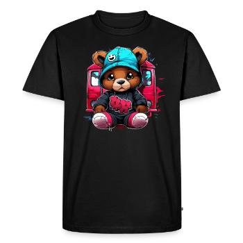 Ours streetstyle devant le train - T-shirt Premium bio Homme - noir - Devant - Nico (187cm)