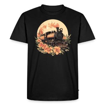 Flower Steam Locomotive Vintage - Men's Premium Organic T-Shirt - black - Front - Nico (187cm)