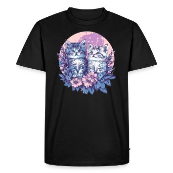 Deux chatons avec des fleurs - T-shirt Premium bio Homme - noir - Devant - Nico (187cm)