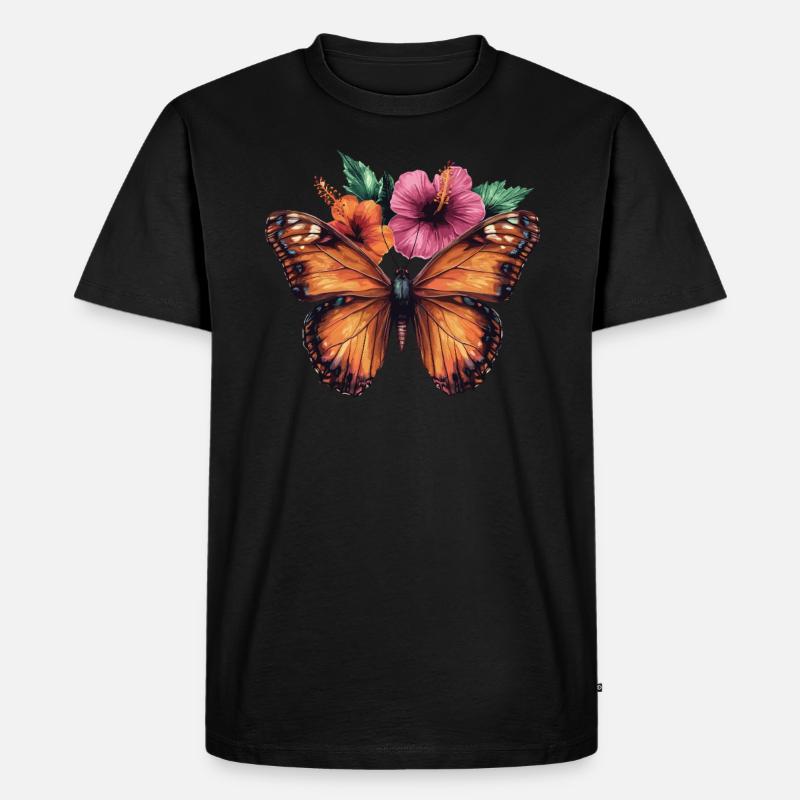 Papillon avec des fleurs - T-shirt Premium bio Homme - noir
