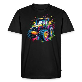 Tracteur coloré avec des éclaboussures de peinture - T-shirt Premium bio Homme - noir - Devant - Nico (187cm)