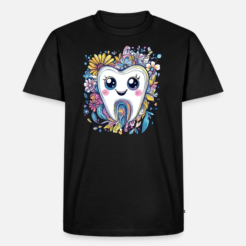 Zahn mit Blumenlächeln - Männer Premium Bio T-Shirt - Schwarz
