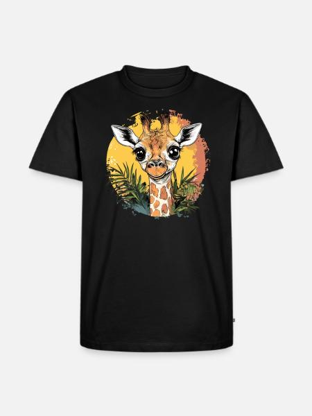 Curious Giraffe Illustration - Men's Premium Organic T-Shirt - black