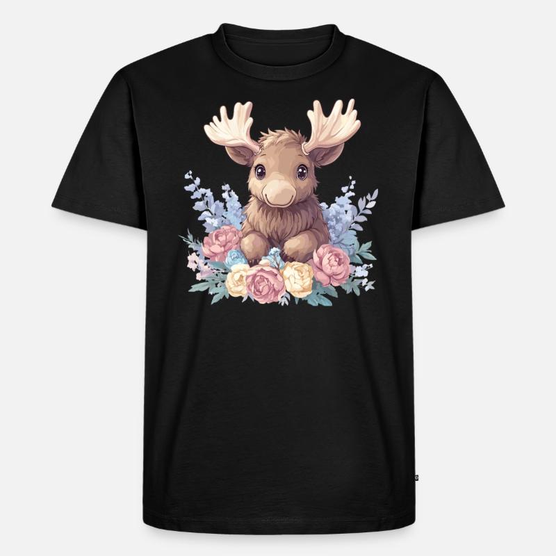 Süßer Elch mit Blumen - Männer Premium Bio T-Shirt - Schwarz