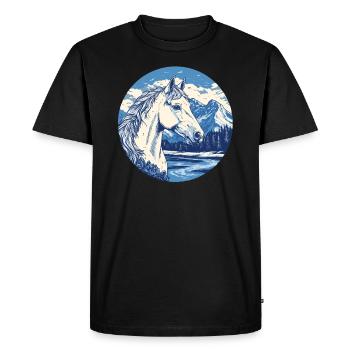 Cheval dans le paysage de montagne - T-shirt Premium bio Homme - noir - Devant - Nico (187cm)