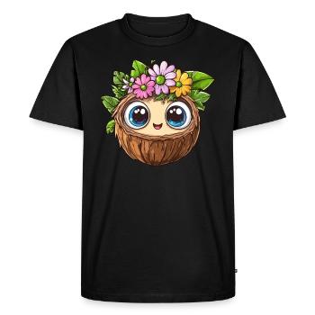 Coconut with flower crown - Men's Premium Organic T-Shirt - black - Front - Nico (187cm)