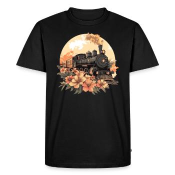 Nostalgic Train with Flowers - Men's Premium Organic T-Shirt - black - Front - Nico (187cm)